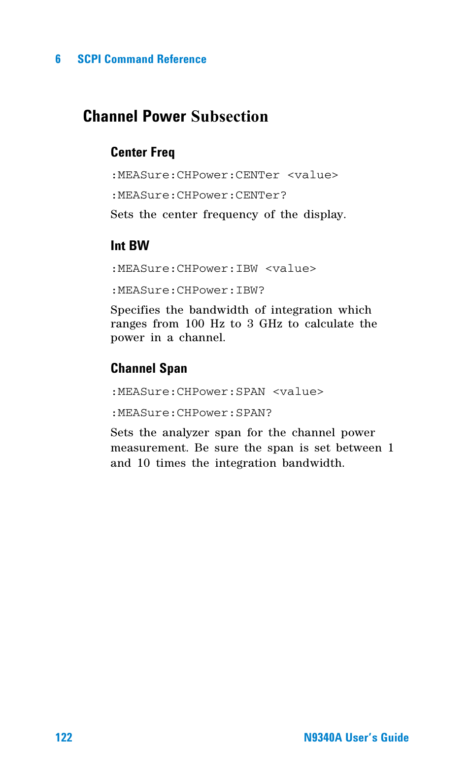 Channel power subsection | Agilent Technologies N9340A User Manual | Page 124 / 161