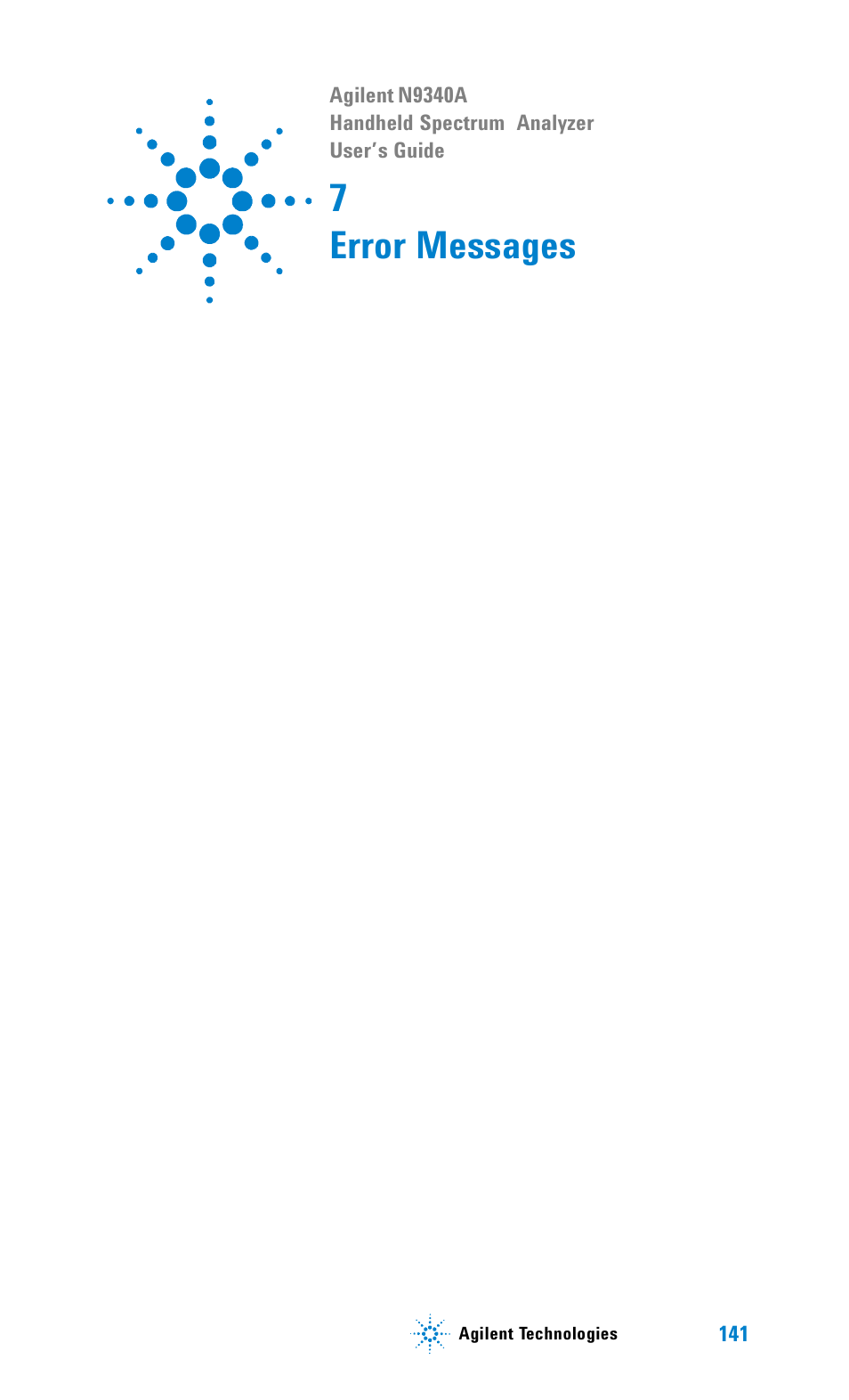 Error messages, 7 error messages, 7error messages | Agilent Technologies N9340A User Manual | Page 143 / 161