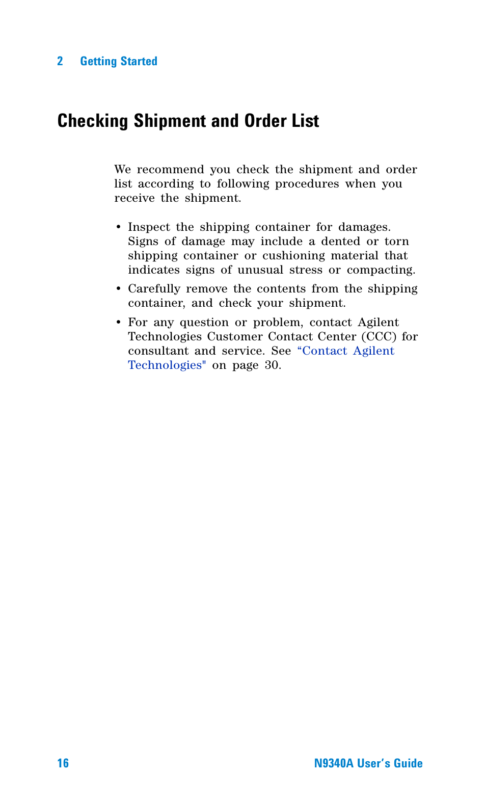 Checking shipment and order list | Agilent Technologies N9340A User Manual | Page 18 / 161