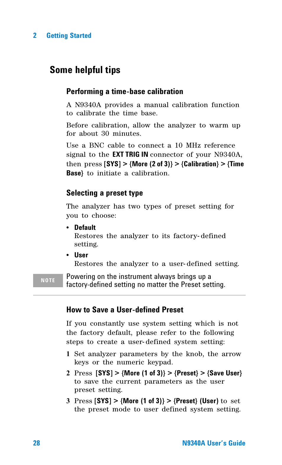 Some helpful tips | Agilent Technologies N9340A User Manual | Page 30 / 161