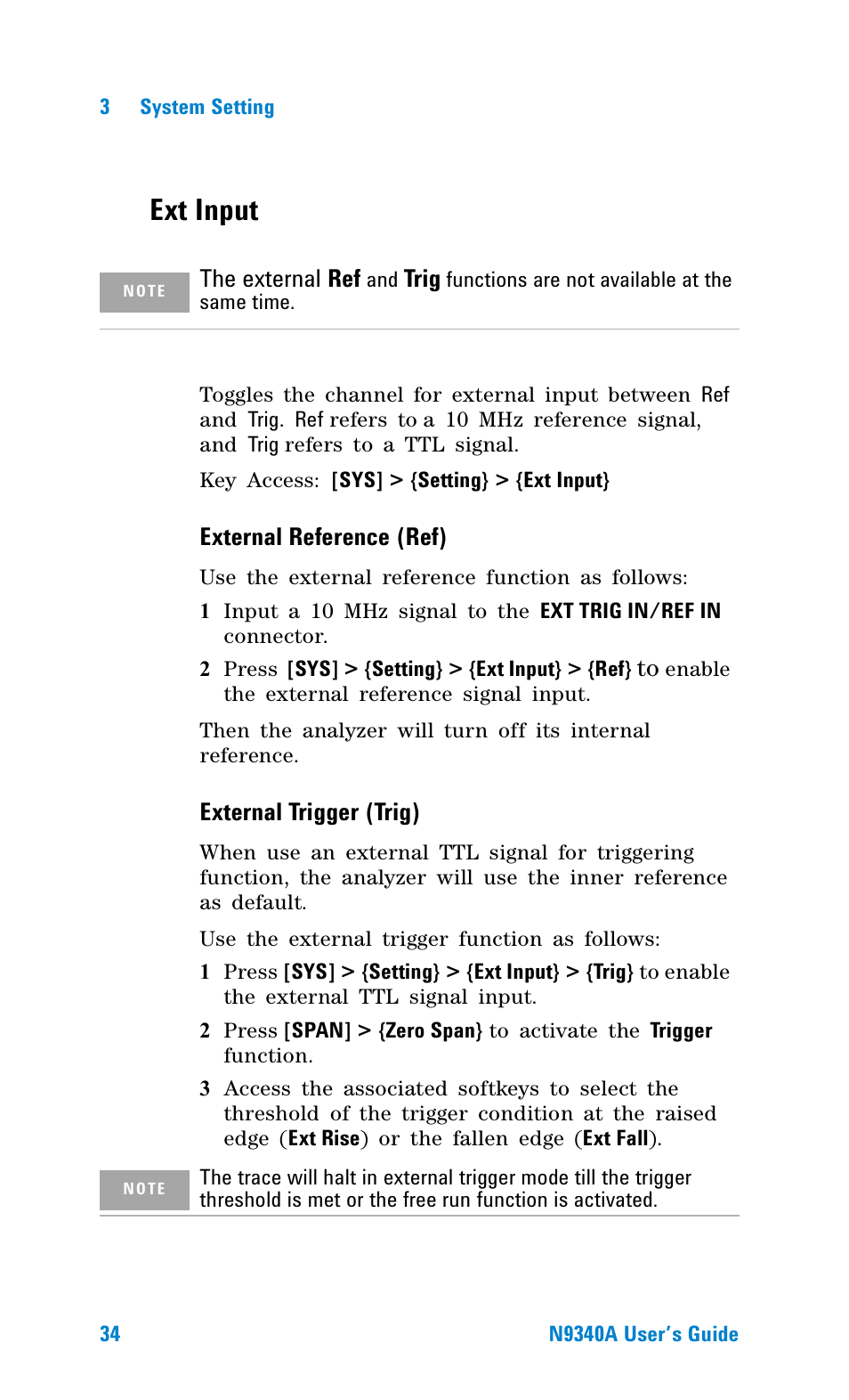Ext input | Agilent Technologies N9340A User Manual | Page 36 / 161