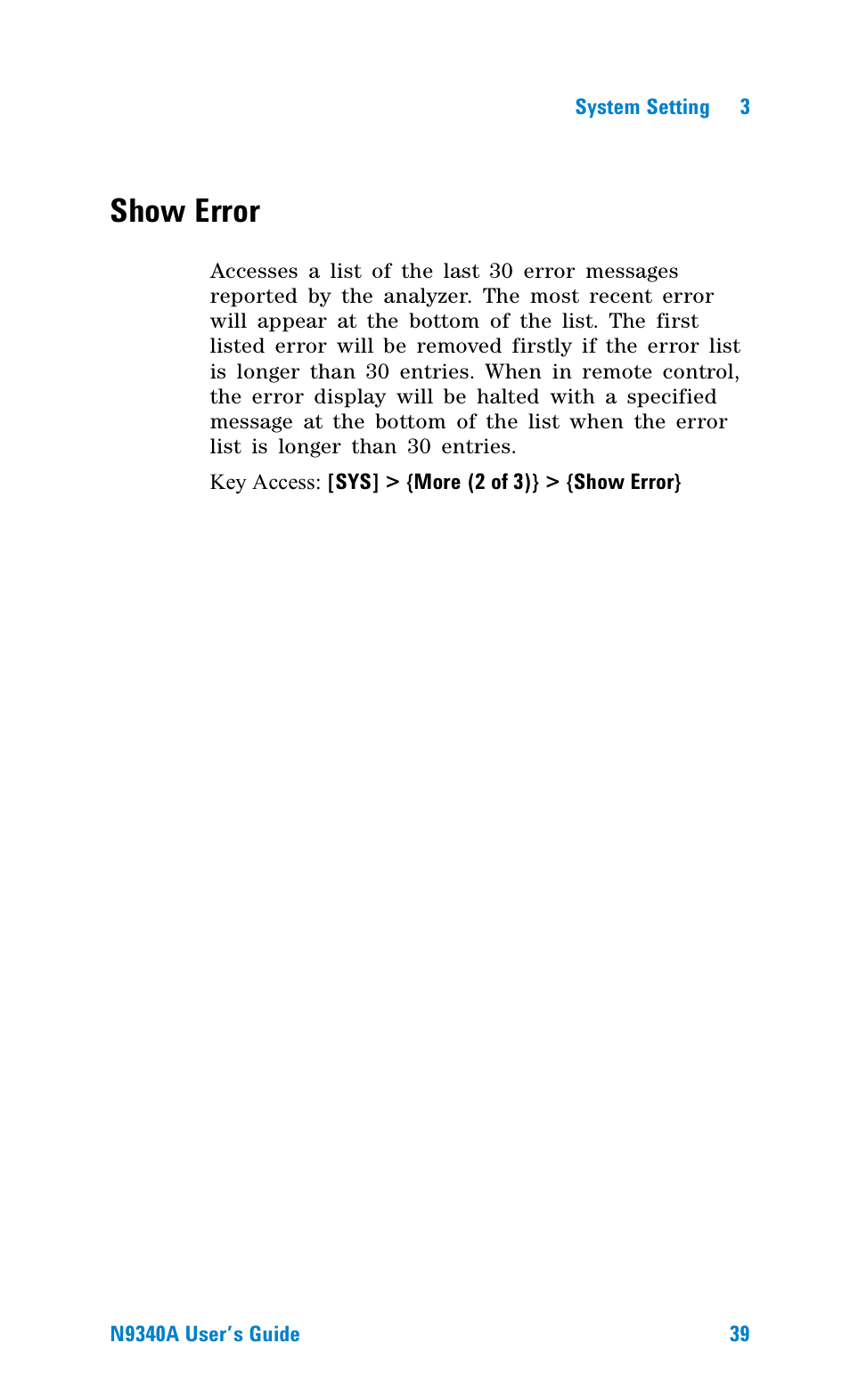 Show error | Agilent Technologies N9340A User Manual | Page 41 / 161