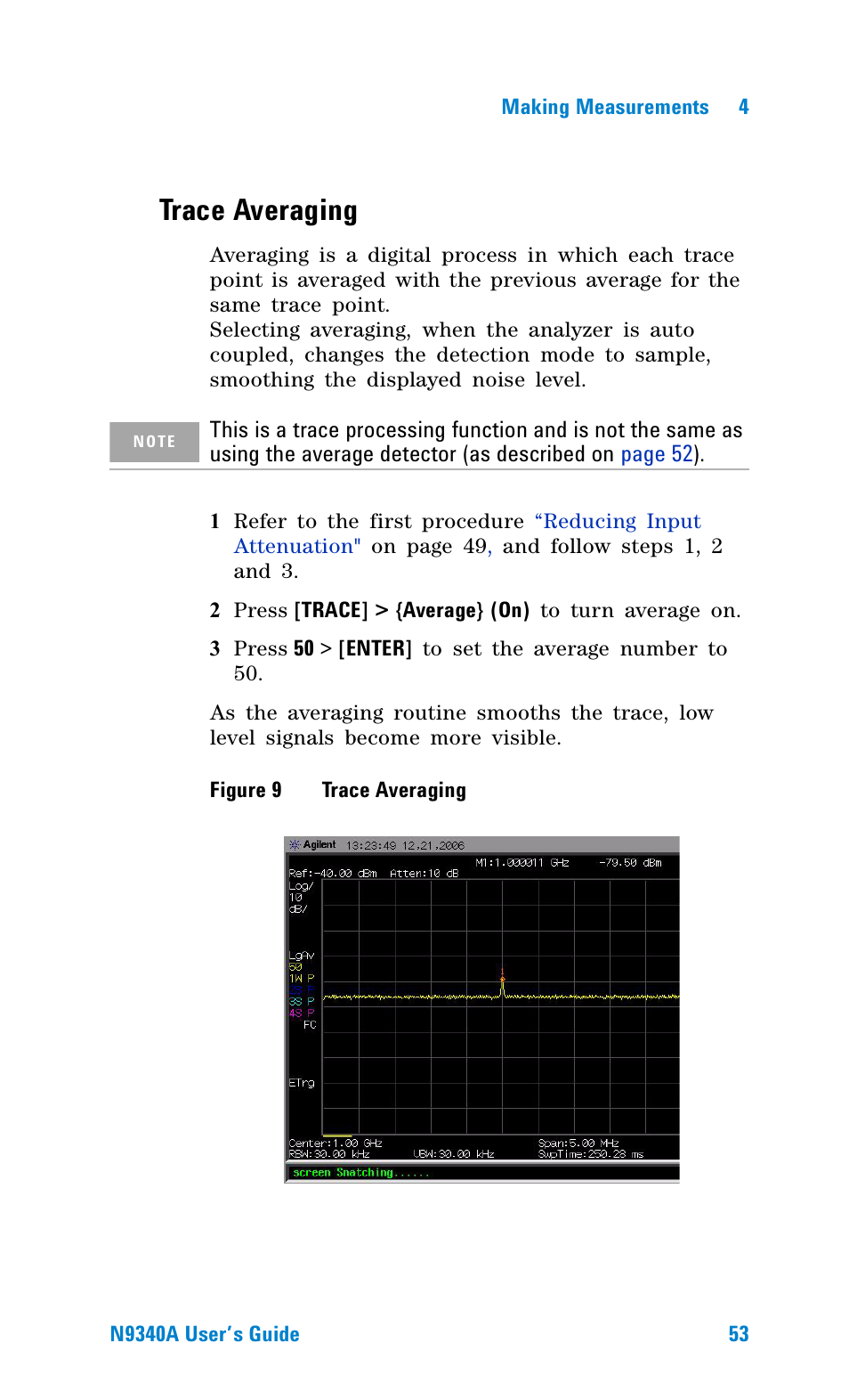 Trace averaging, Figure 9 trace averaging, Figure 9. trace averaging | Agilent Technologies N9340A User Manual | Page 55 / 161