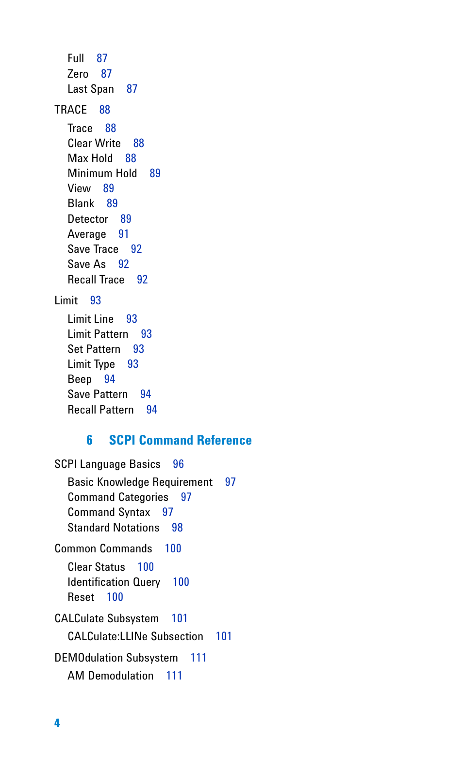 6 scpi command reference | Agilent Technologies N9340A User Manual | Page 6 / 161