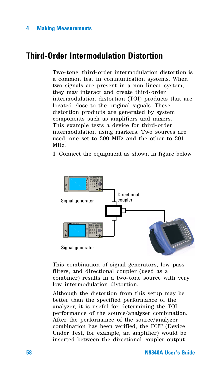 Third-order intermodulation distortion, Signal generator, Signal generator directional coupler | Agilent Technologies N9340A User Manual | Page 60 / 161