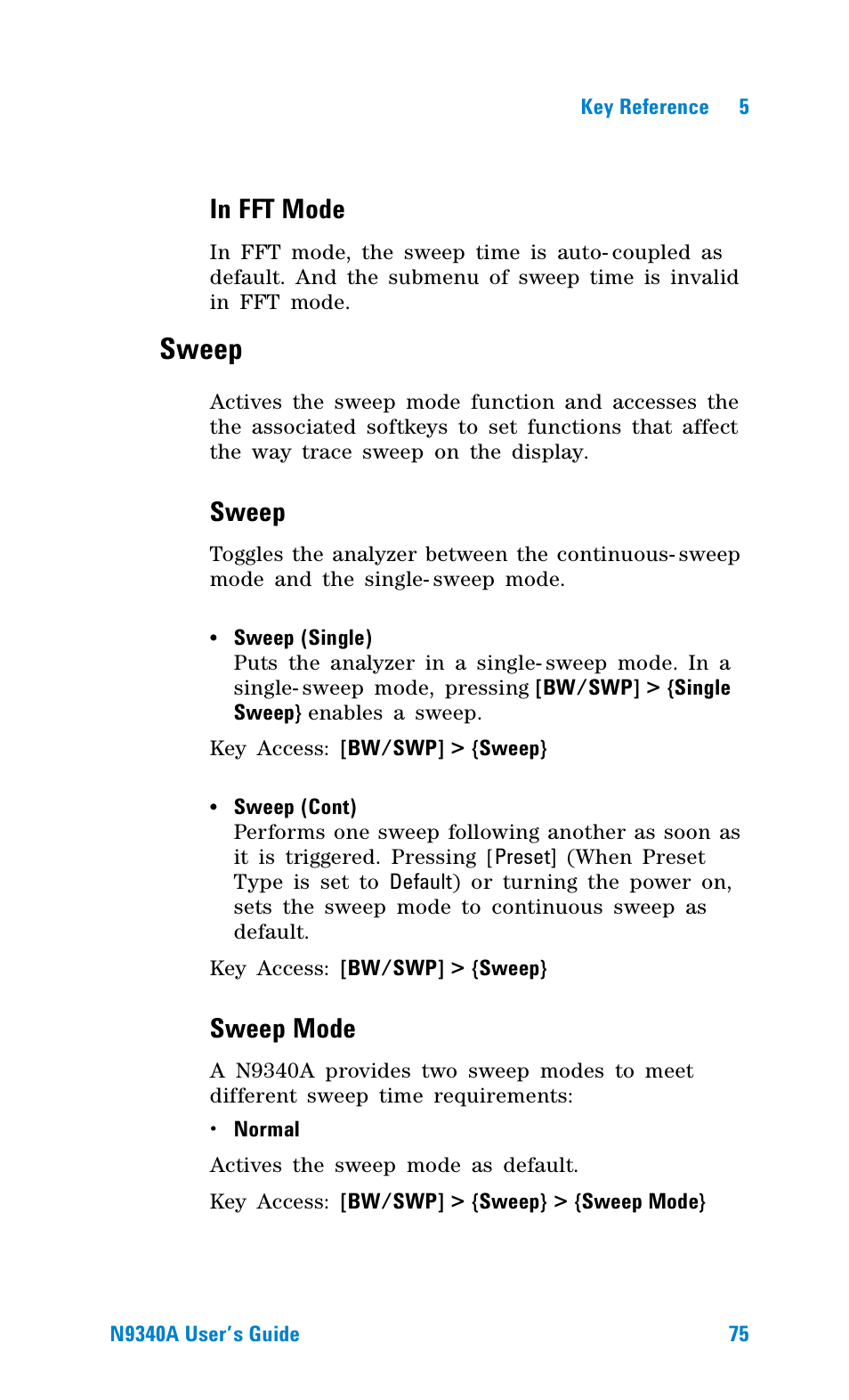 Sweep, Sweep mode | Agilent Technologies N9340A User Manual | Page 77 / 161
