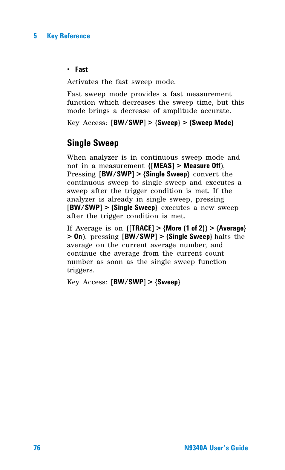 Single sweep | Agilent Technologies N9340A User Manual | Page 78 / 161