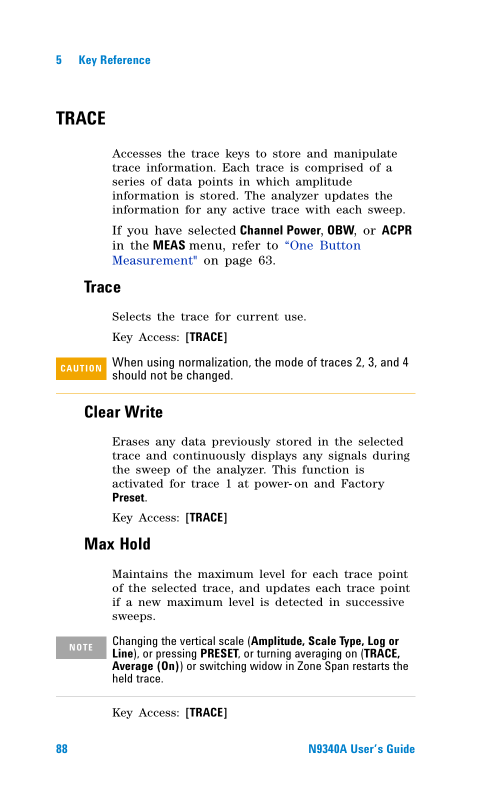Trace, Clear write, Max hold | Agilent Technologies N9340A User Manual | Page 90 / 161