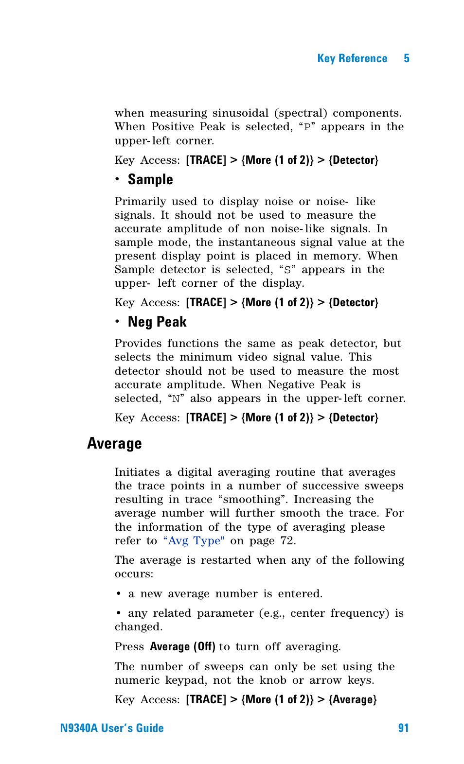 Average, Sample, Neg peak | Agilent Technologies N9340A User Manual | Page 93 / 161