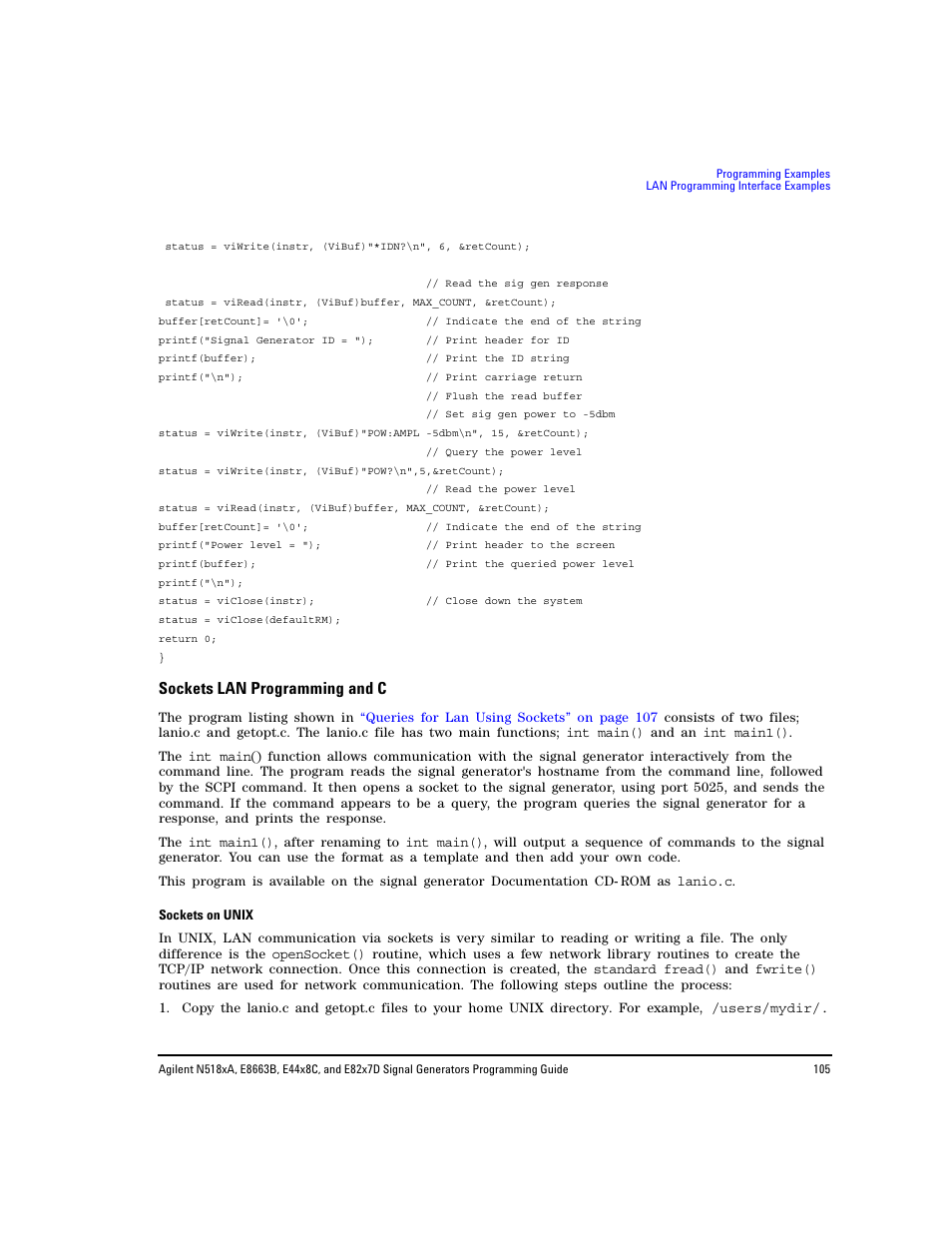 Sockets lan programming and c | Agilent Technologies N5183A MXG User Manual | Page 115 / 366