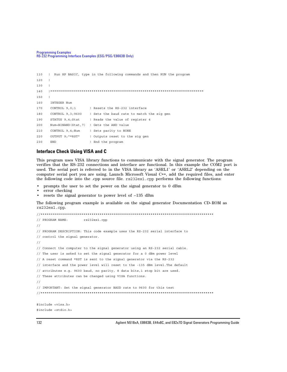 Interface check using visa and c, Interface check using visa and c” on | Agilent Technologies N5183A MXG User Manual | Page 142 / 366