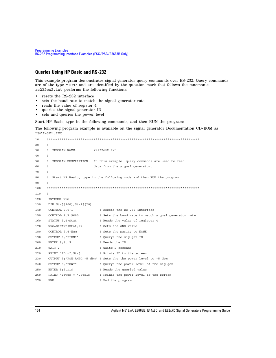 Queries using hp basic and rs-232, Queries using hp basic and rs- 232, Queries using hp basic and rs- 232” on | Agilent Technologies N5183A MXG User Manual | Page 144 / 366