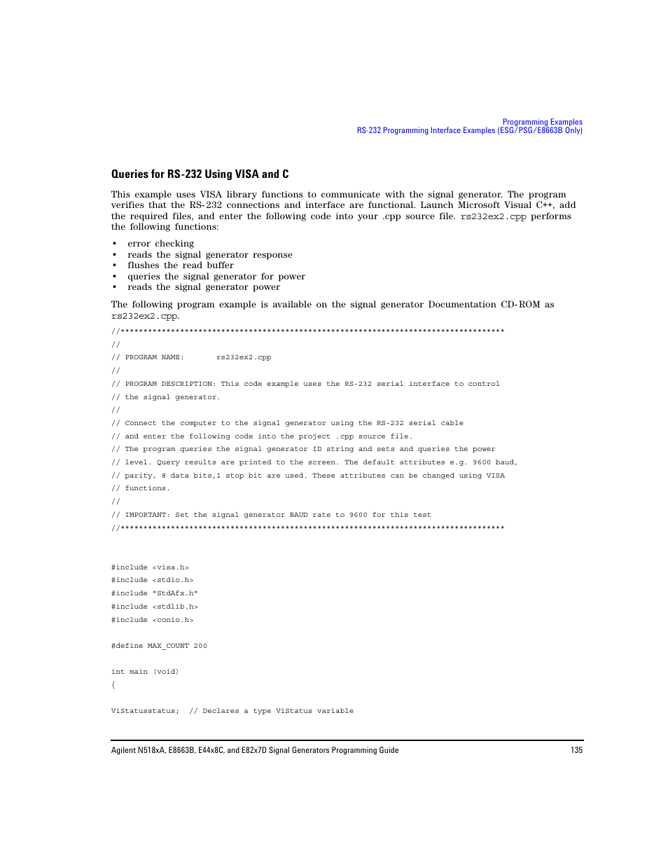 Queries for rs-232 using visa and c, Queries for rs- 232 using visa and c, Queries for rs- 232 using visa and c” on | Agilent Technologies N5183A MXG User Manual | Page 145 / 366