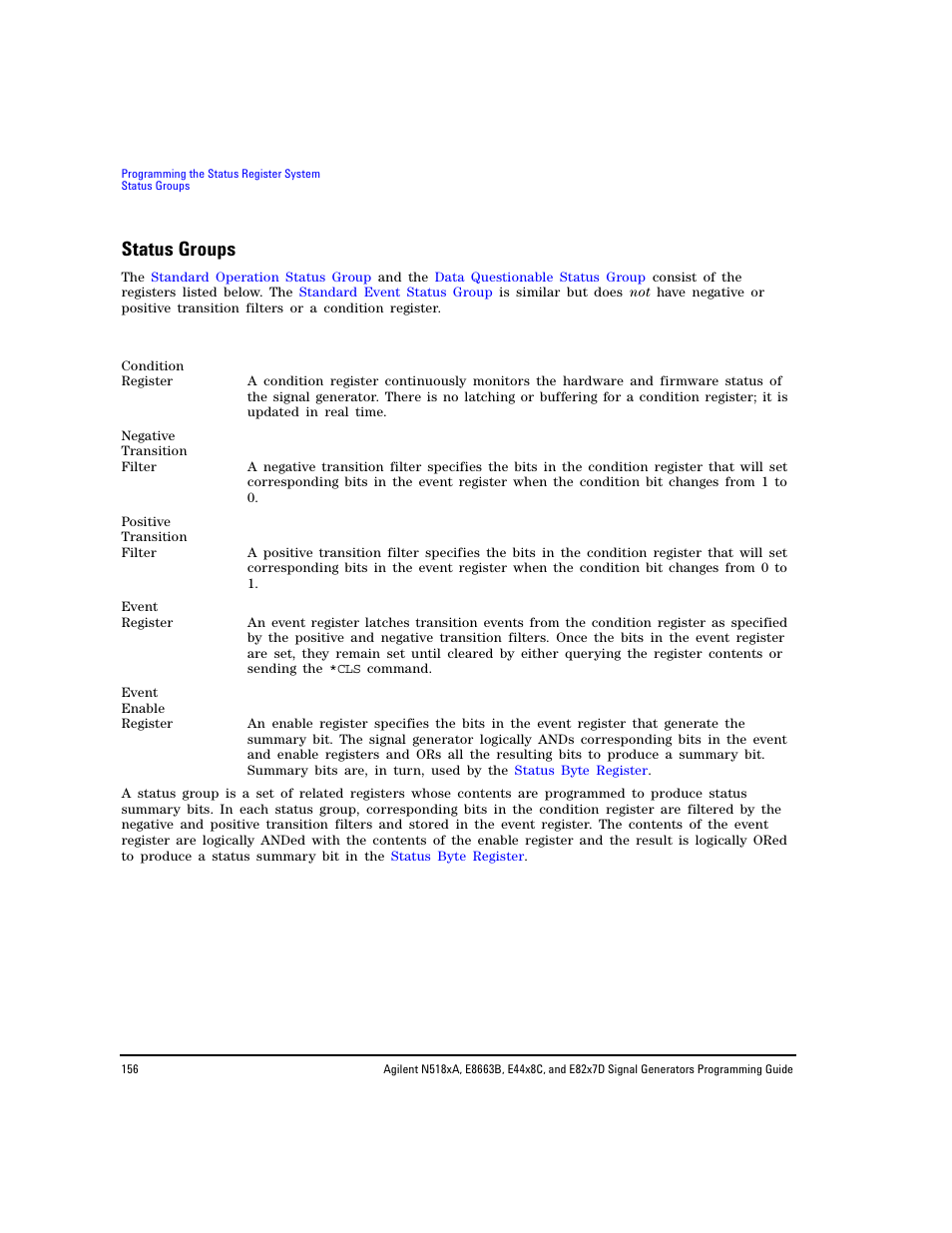 Status groups | Agilent Technologies N5183A MXG User Manual | Page 166 / 366