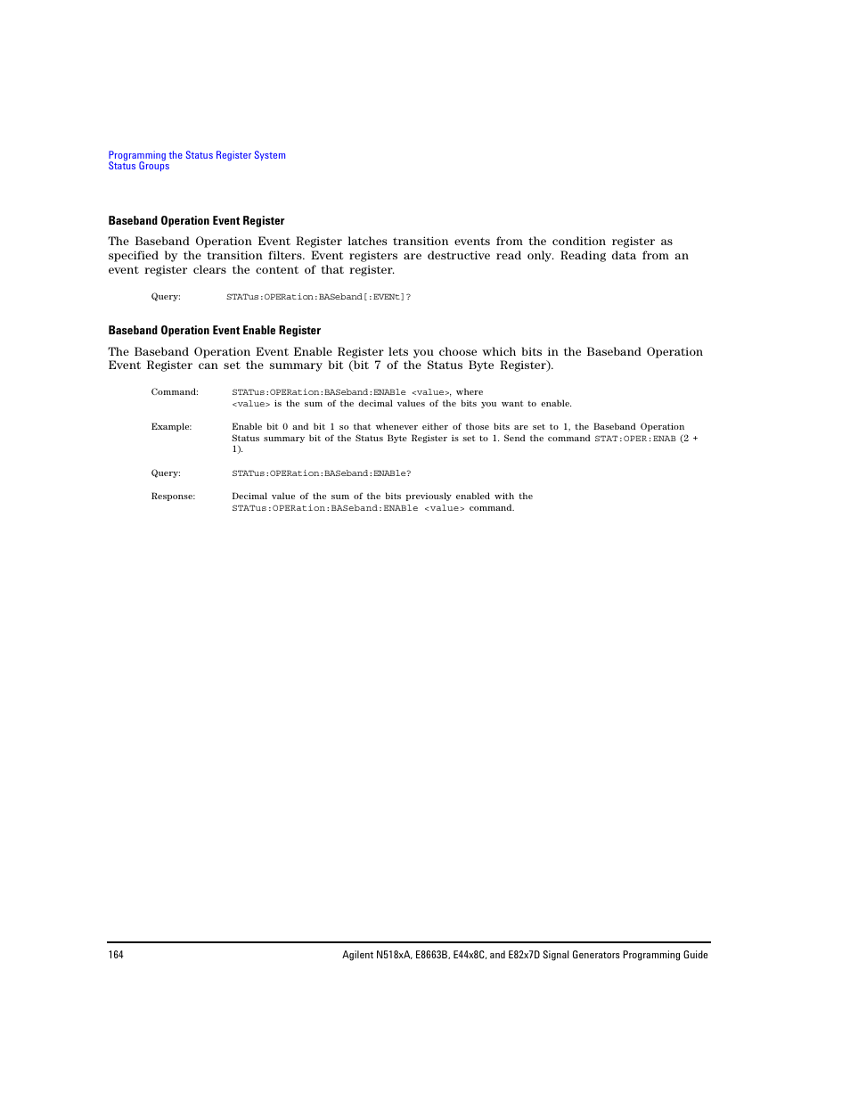 Baseband operation event, Register, Baseband operation event enable register | Agilent Technologies N5183A MXG User Manual | Page 174 / 366