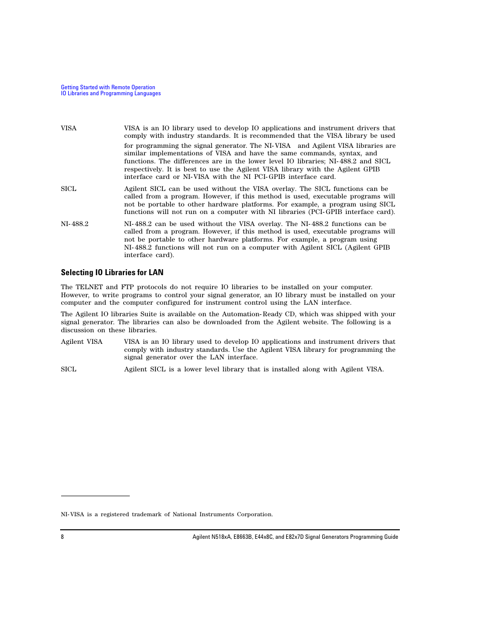 Selecting io libraries for lan | Agilent Technologies N5183A MXG User Manual | Page 18 / 366