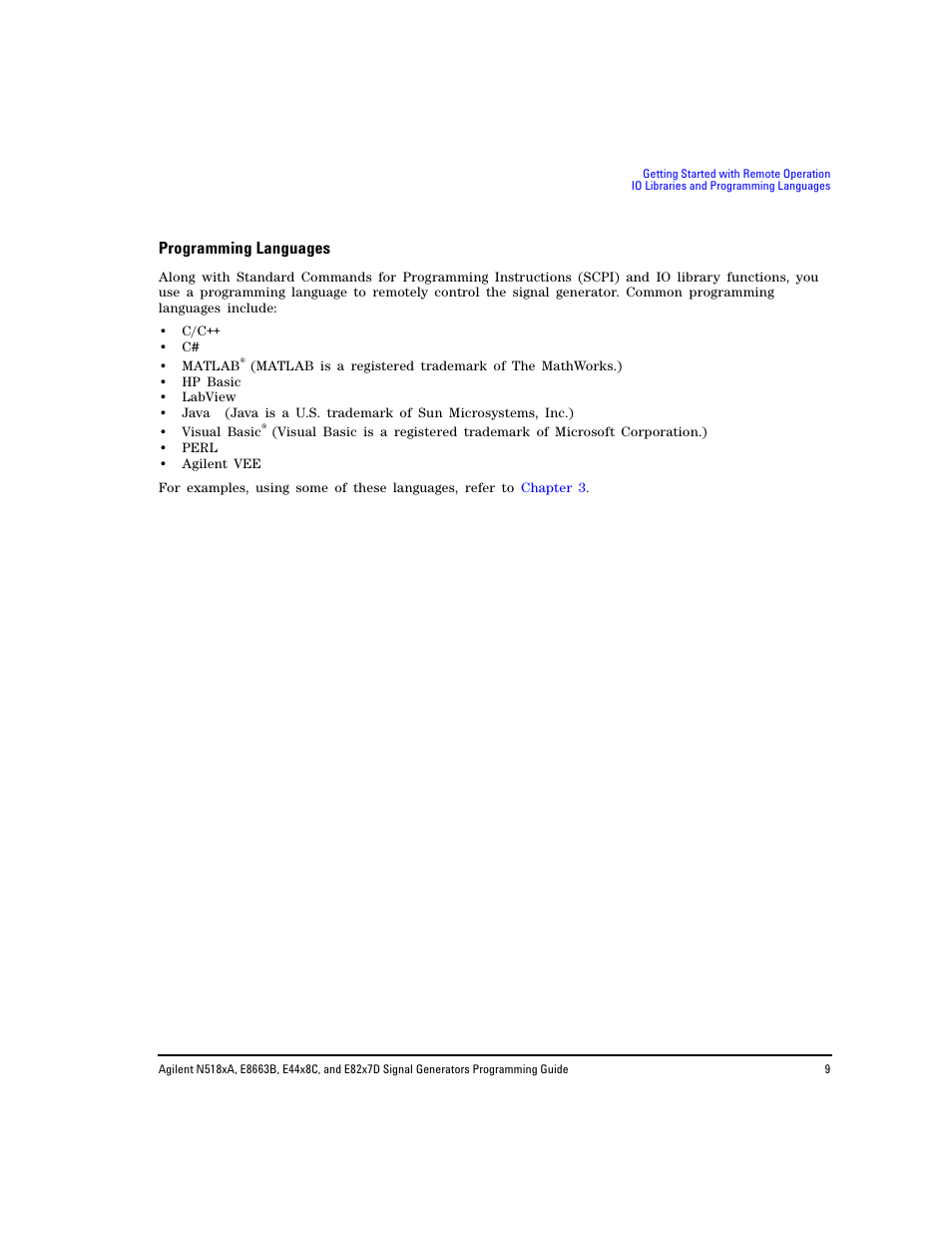 Programming languages | Agilent Technologies N5183A MXG User Manual | Page 19 / 366