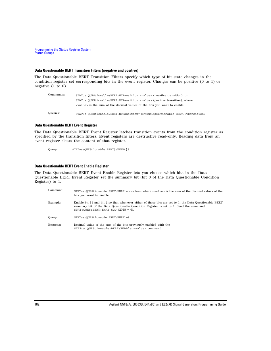 Positive), Data questionable bert event register, Data questionable bert event enable | Register | Agilent Technologies N5183A MXG User Manual | Page 192 / 366