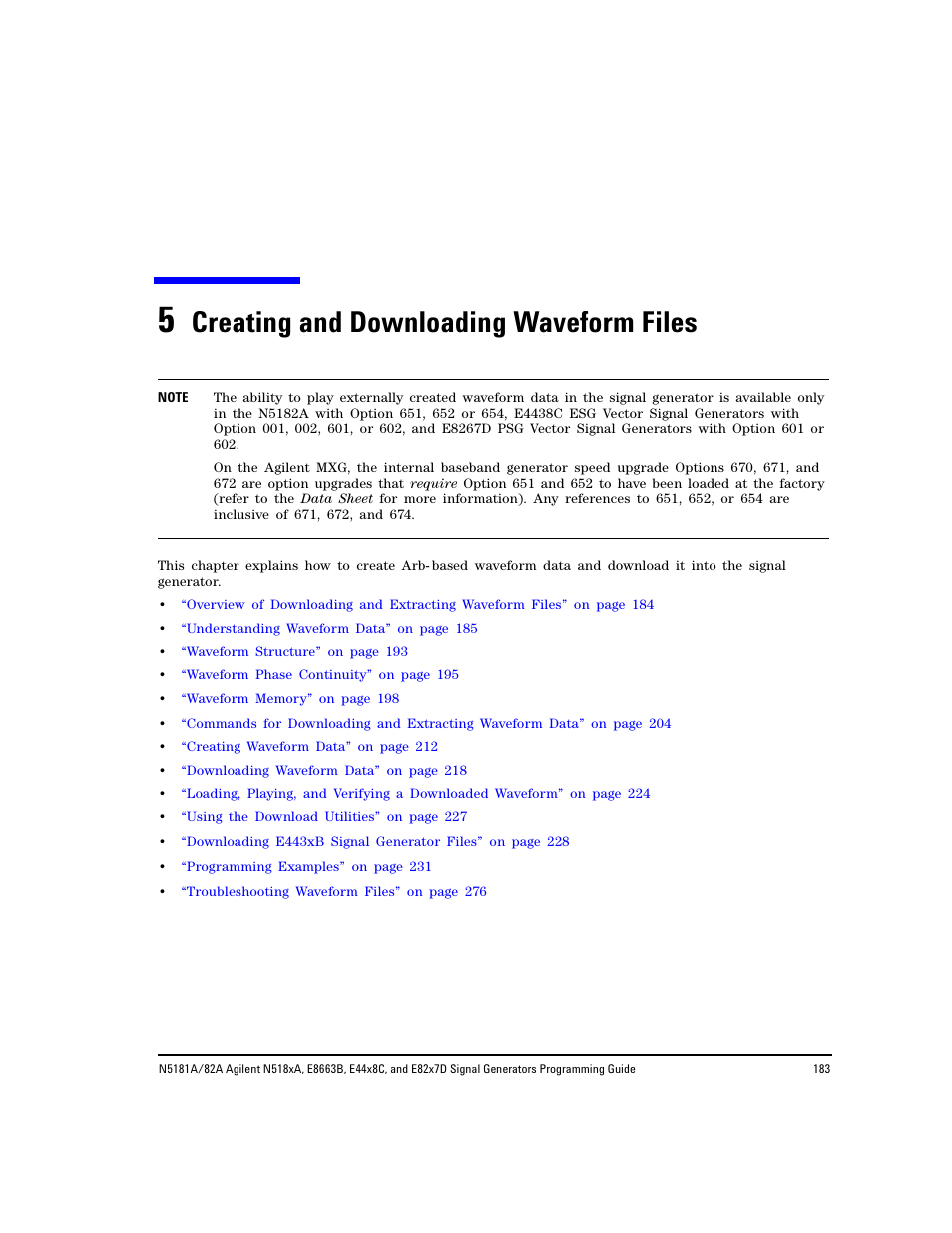 5 creating and downloading waveform files, Creating and downloading waveform files, Chapter 5 | Agilent Technologies N5183A MXG User Manual | Page 193 / 366