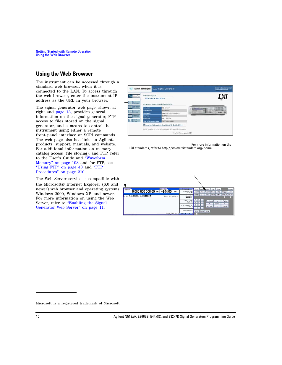 Using the web browser | Agilent Technologies N5183A MXG User Manual | Page 20 / 366