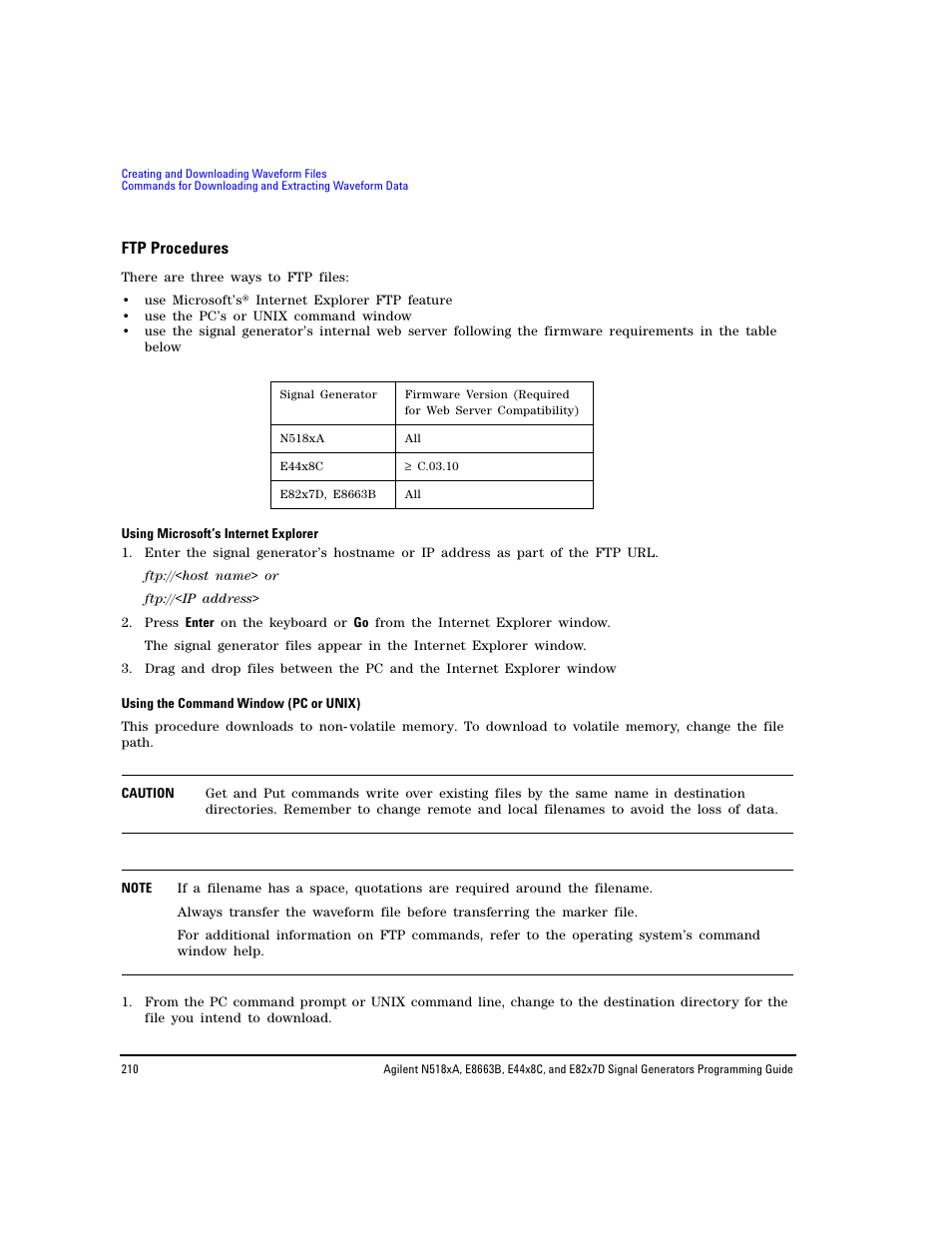 Ftp procedures | Agilent Technologies N5183A MXG User Manual | Page 220 / 366