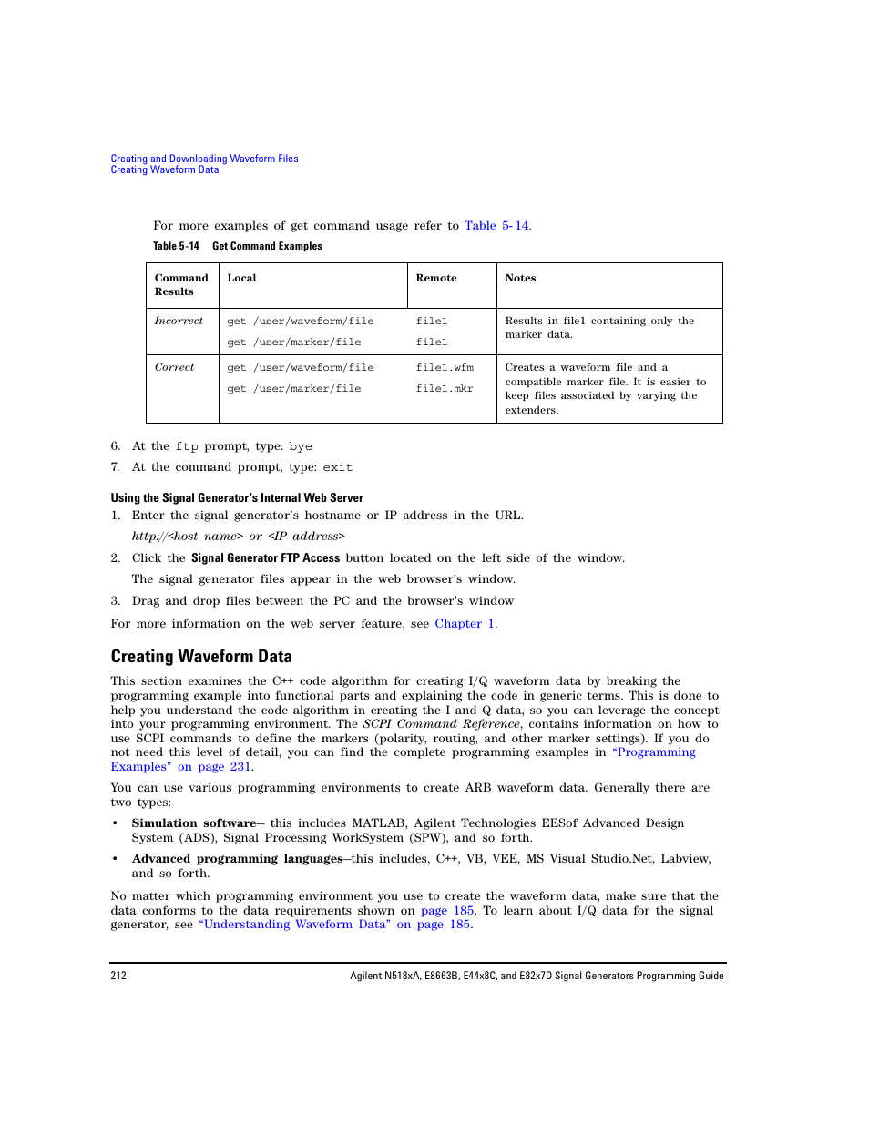 Creating waveform data | Agilent Technologies N5183A MXG User Manual | Page 222 / 366