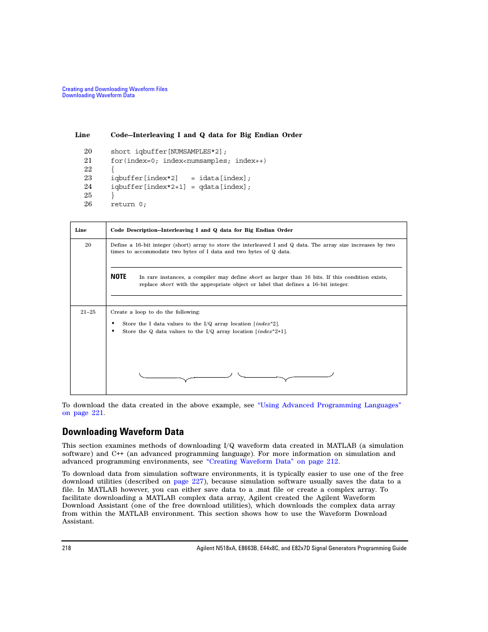 Downloading waveform data, Downloading waveform | Agilent Technologies N5183A MXG User Manual | Page 228 / 366