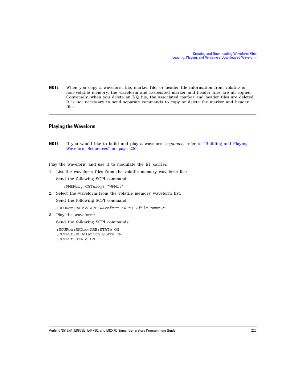 Playing the waveform | Agilent Technologies N5183A MXG User Manual | Page 235 / 366