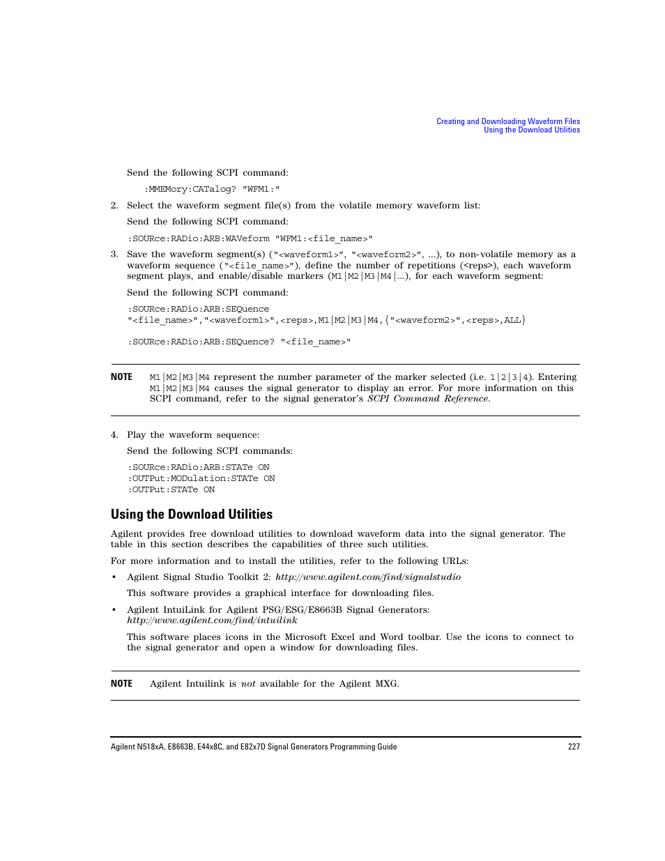 Using the download utilities, Using the download utilities” on | Agilent Technologies N5183A MXG User Manual | Page 237 / 366