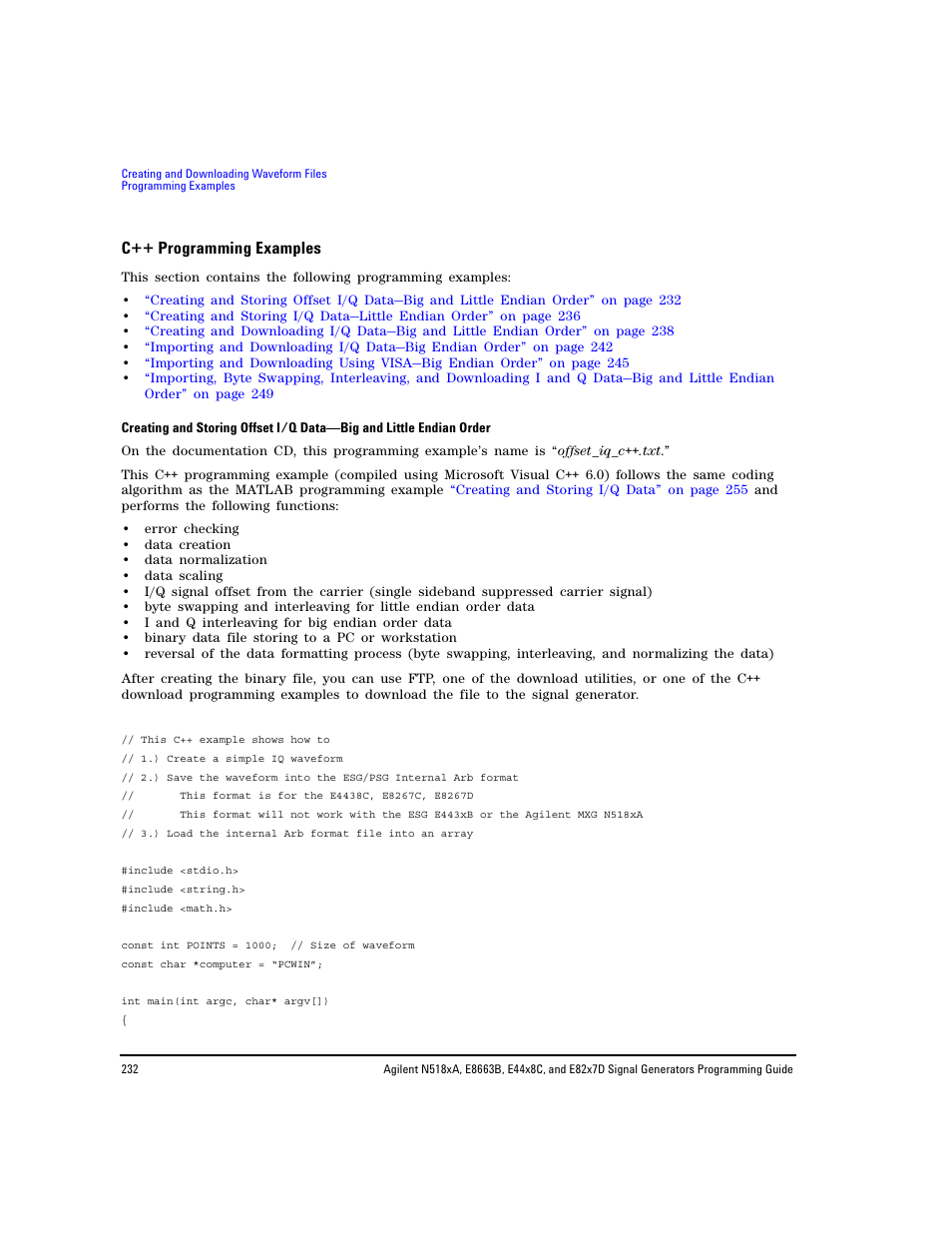 C++ programming examples | Agilent Technologies N5183A MXG User Manual | Page 242 / 366