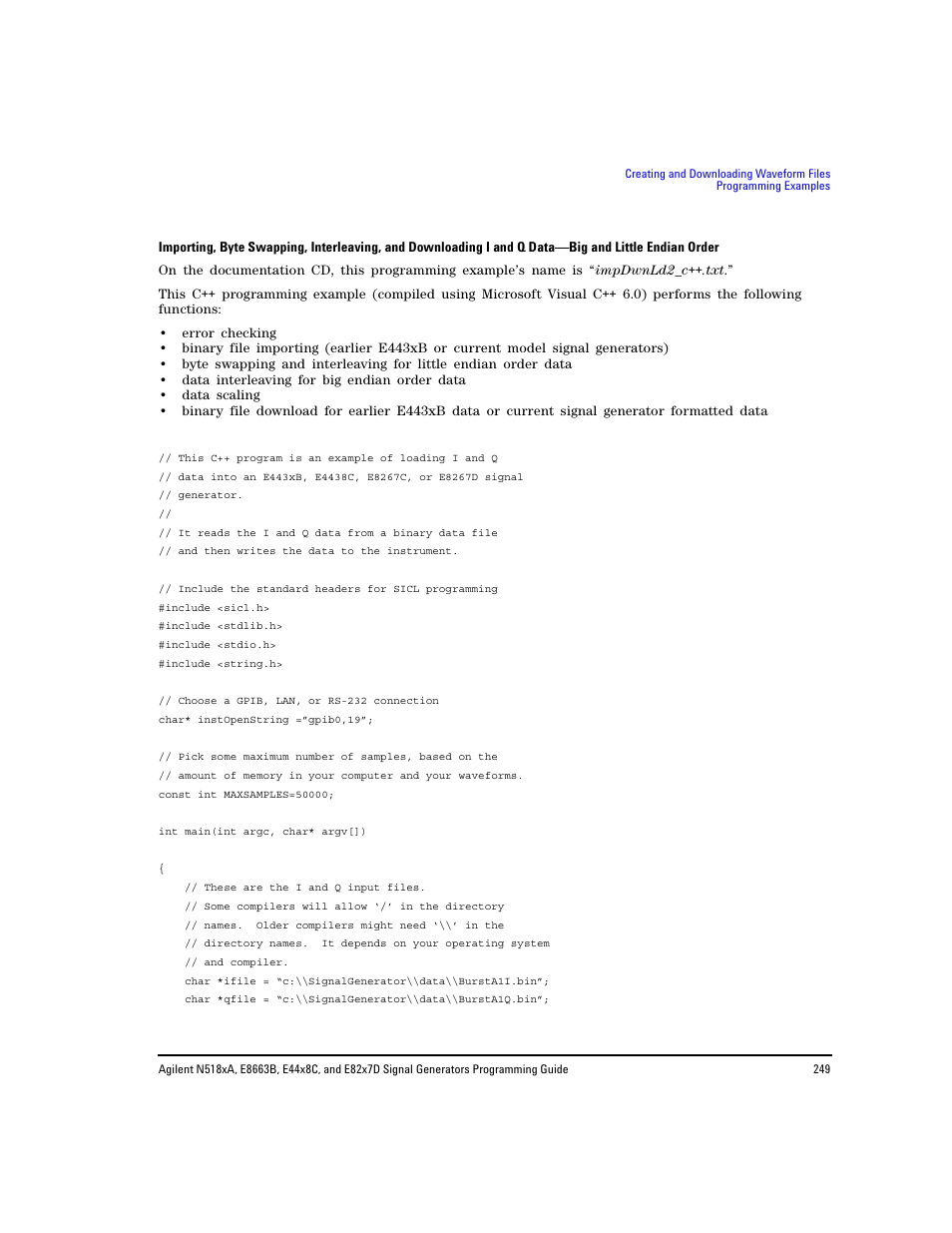 Importing, byte swapping, interleaving, Importing, byte swapping | Agilent Technologies N5183A MXG User Manual | Page 259 / 366