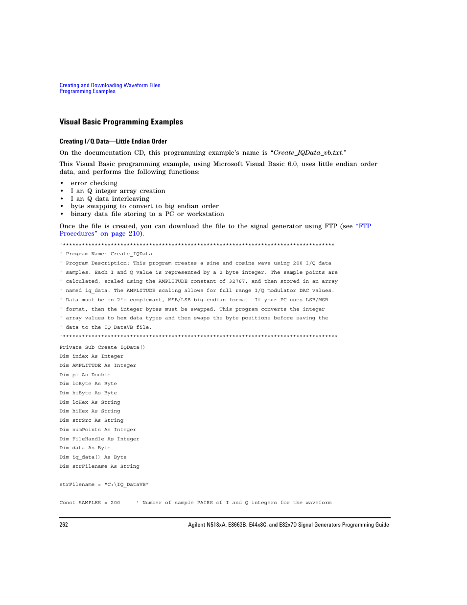 Visual basic programming examples | Agilent Technologies N5183A MXG User Manual | Page 272 / 366