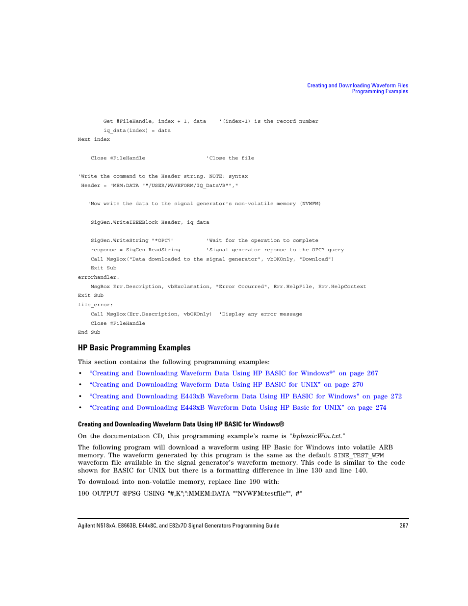 Hp basic programming examples, P basic | Agilent Technologies N5183A MXG User Manual | Page 277 / 366