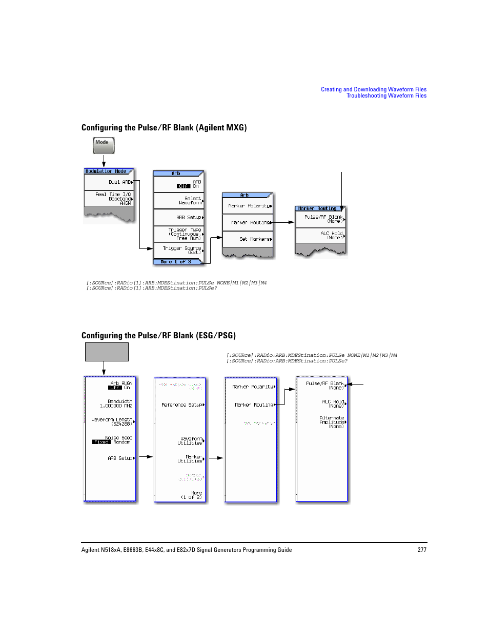 Configuring the pulse/rf blank (agilent mxg), Configuring the pulse/rf blank (esg/psg), Configuring the | Configuring the pulse/rf blank | Agilent Technologies N5183A MXG User Manual | Page 287 / 366