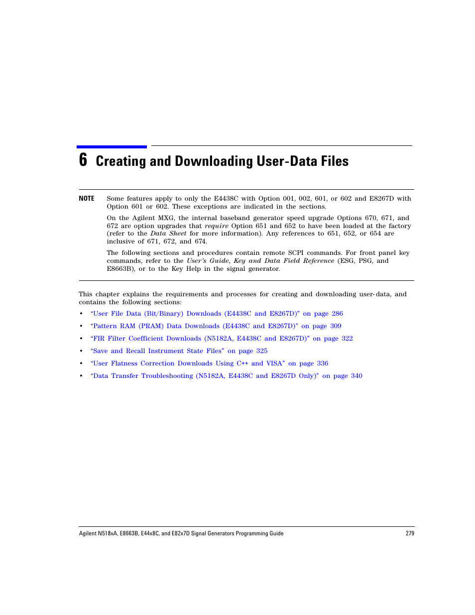 6 creating and downloading user-data files, Creating and downloading user-data files, K, see | Chapter 6 | Agilent Technologies N5183A MXG User Manual | Page 289 / 366