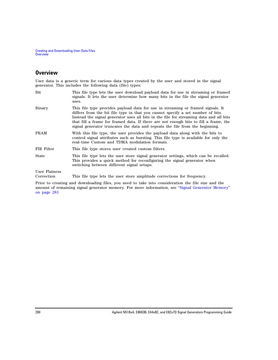 Overview | Agilent Technologies N5183A MXG User Manual | Page 290 / 366