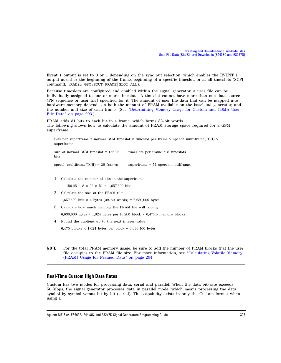 Real-time custom high data rates, Real- time custom high data rates | Agilent Technologies N5183A MXG User Manual | Page 317 / 366