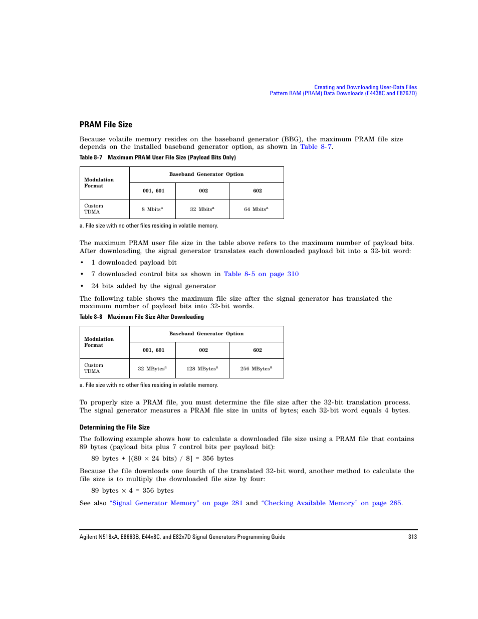 Pram file size | Agilent Technologies N5183A MXG User Manual | Page 323 / 366