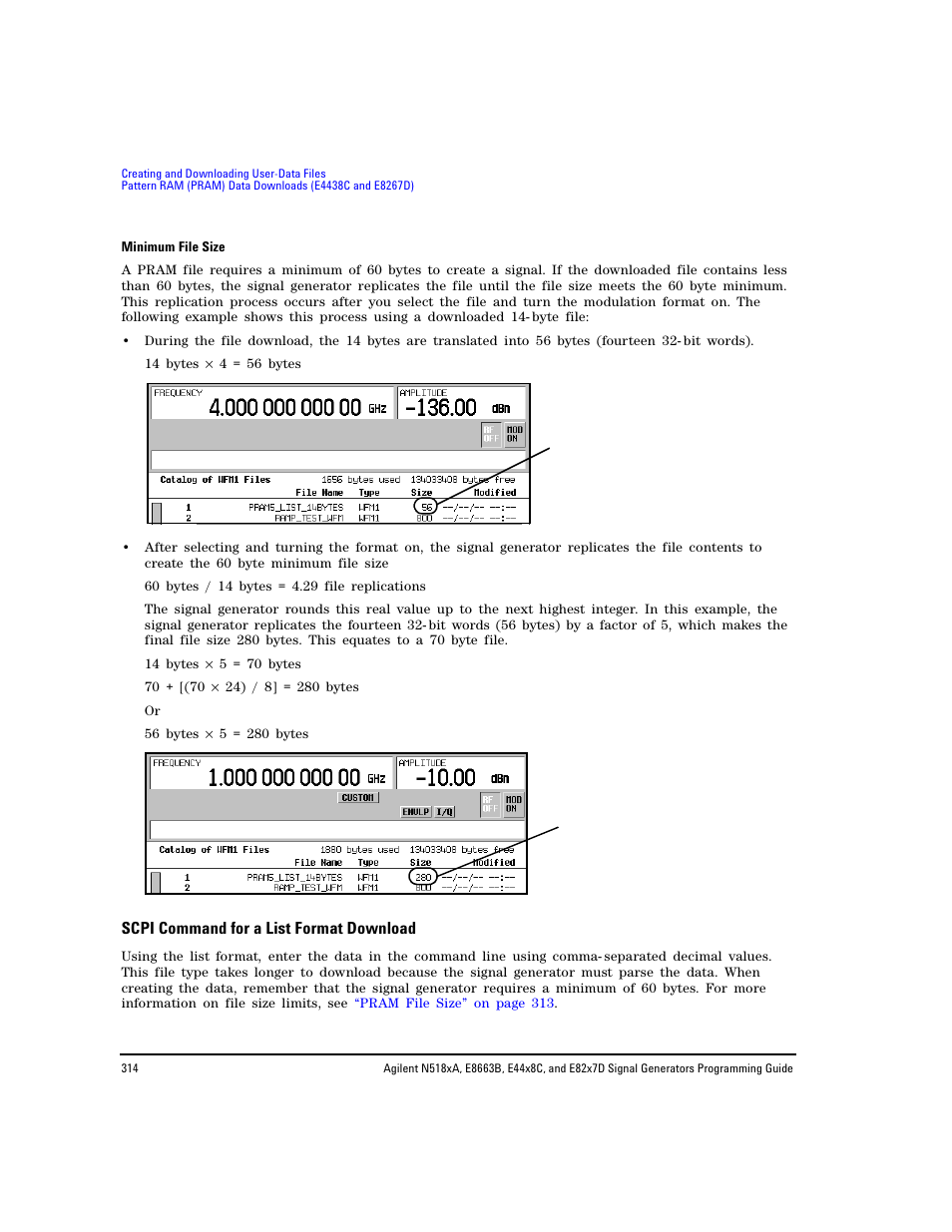 Scpi command for a list format download | Agilent Technologies N5183A MXG User Manual | Page 324 / 366