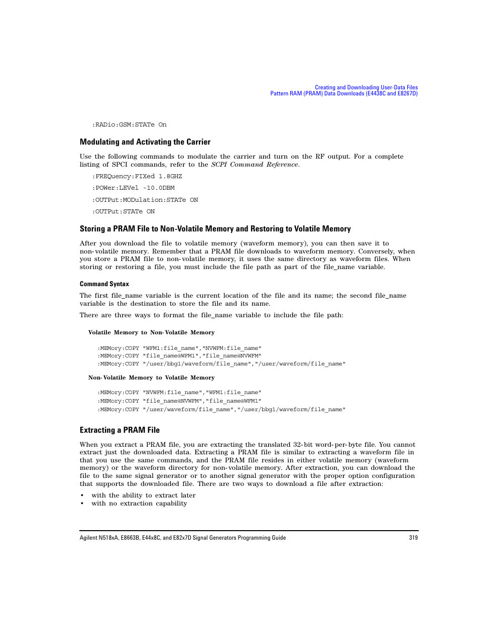 Modulating and activating the carrier, Extracting a pram file | Agilent Technologies N5183A MXG User Manual | Page 329 / 366