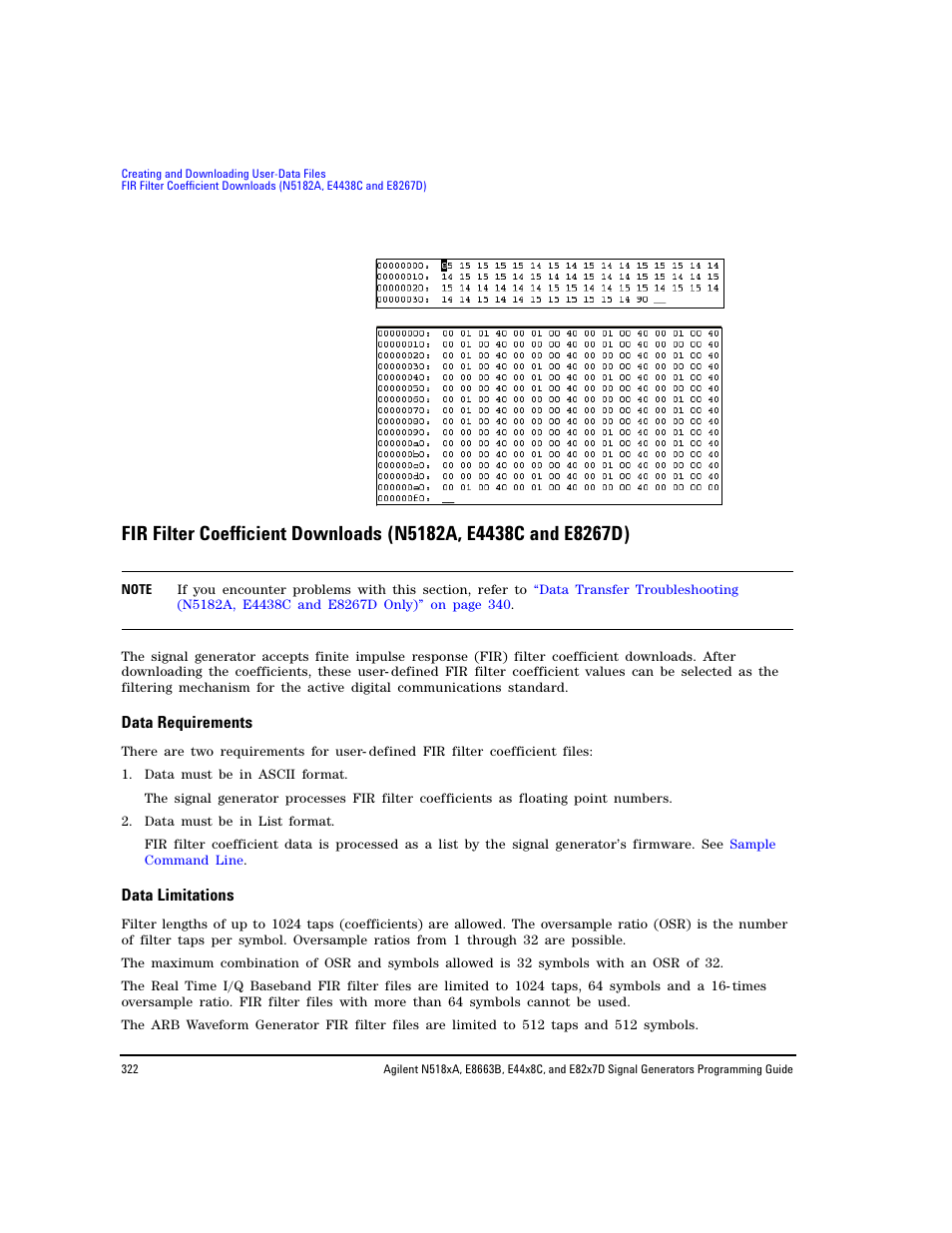 Data requirements, Data limitations | Agilent Technologies N5183A MXG User Manual | Page 332 / 366