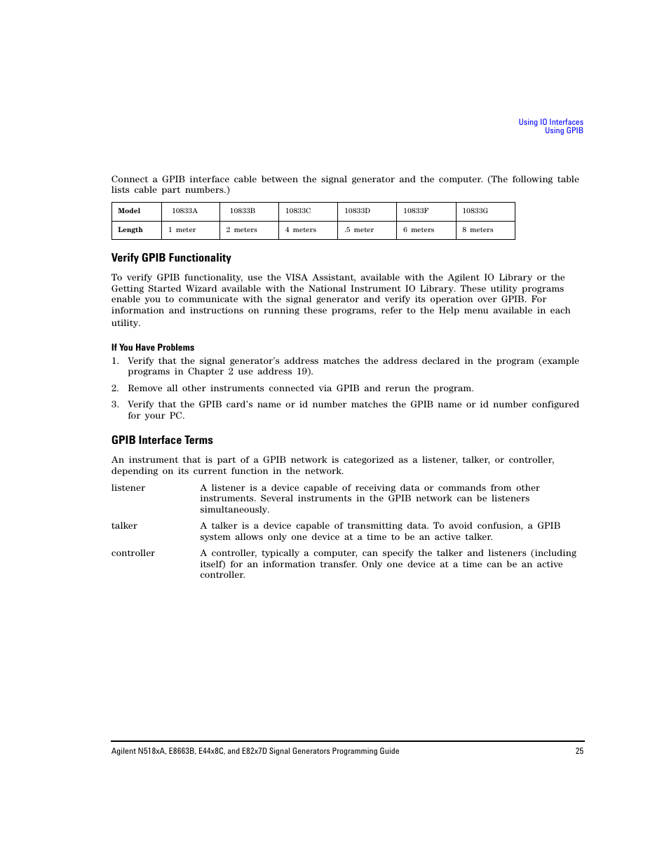 Verify gpib functionality, Gpib interface terms | Agilent Technologies N5183A MXG User Manual | Page 35 / 366