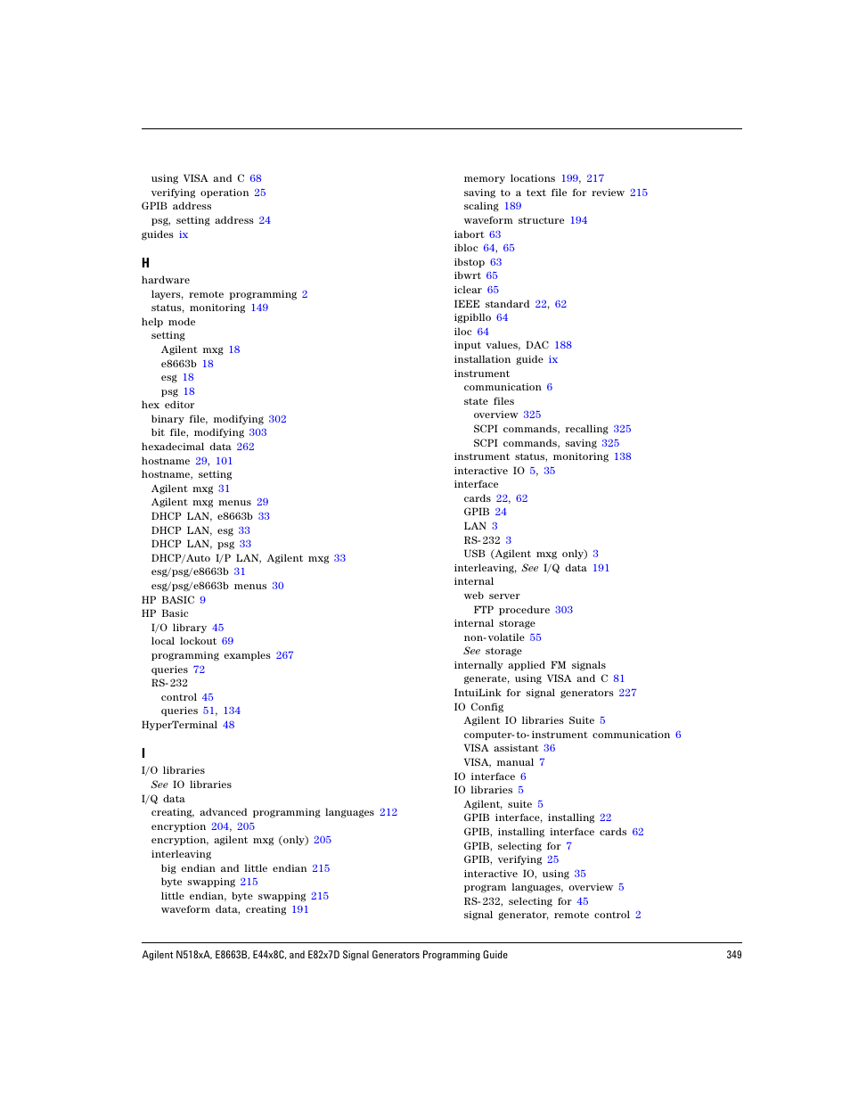 Index | Agilent Technologies N5183A MXG User Manual | Page 359 / 366