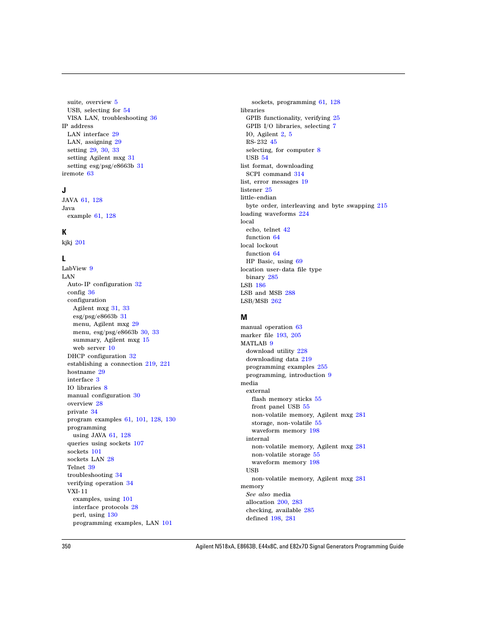 Index | Agilent Technologies N5183A MXG User Manual | Page 360 / 366