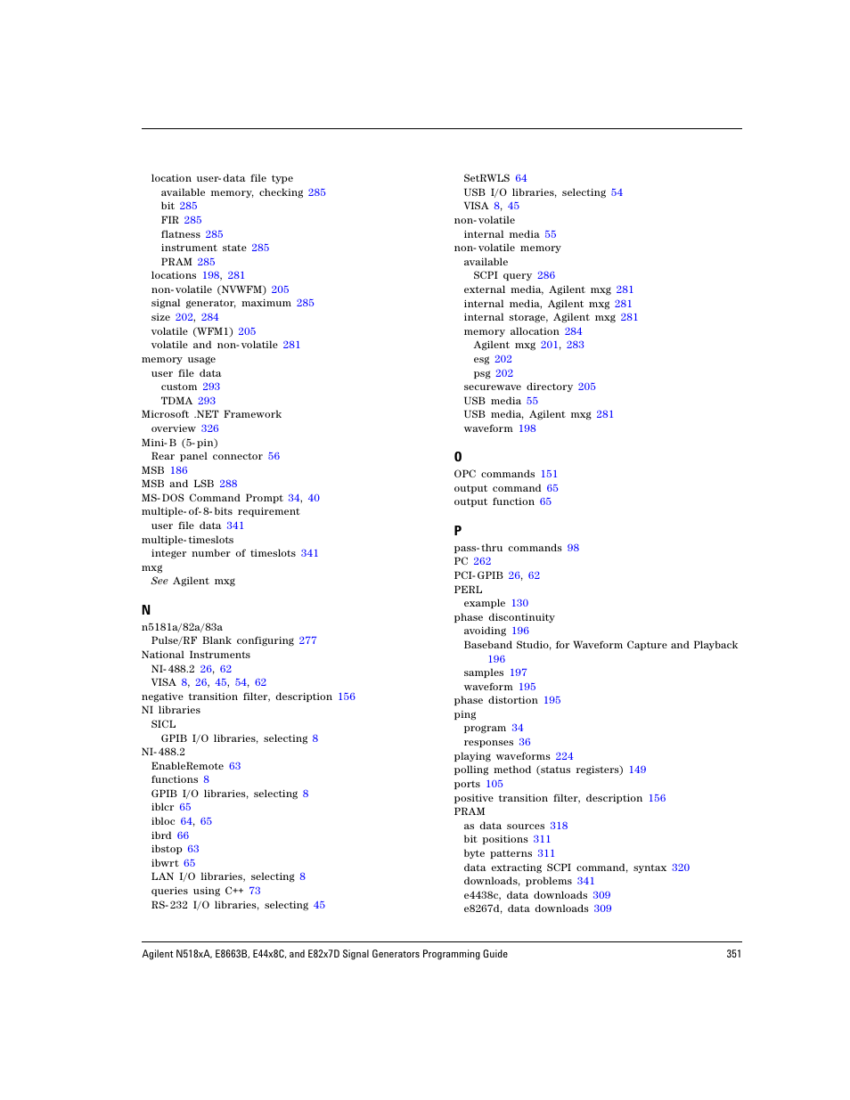 Index | Agilent Technologies N5183A MXG User Manual | Page 361 / 366