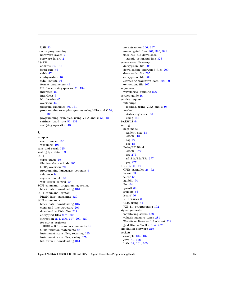 Index | Agilent Technologies N5183A MXG User Manual | Page 363 / 366