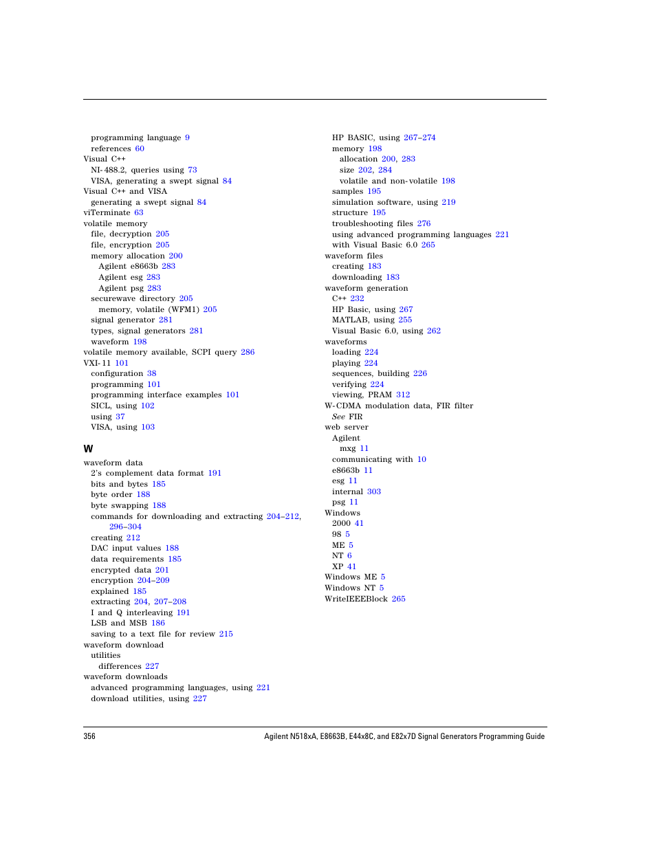 Index | Agilent Technologies N5183A MXG User Manual | Page 366 / 366