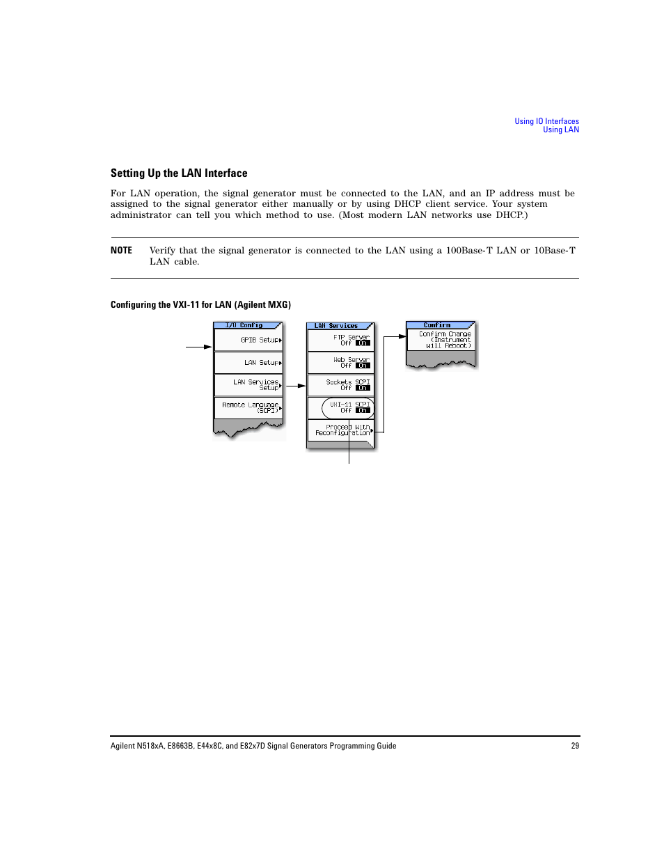 Setting up the lan interface | Agilent Technologies N5183A MXG User Manual | Page 39 / 366