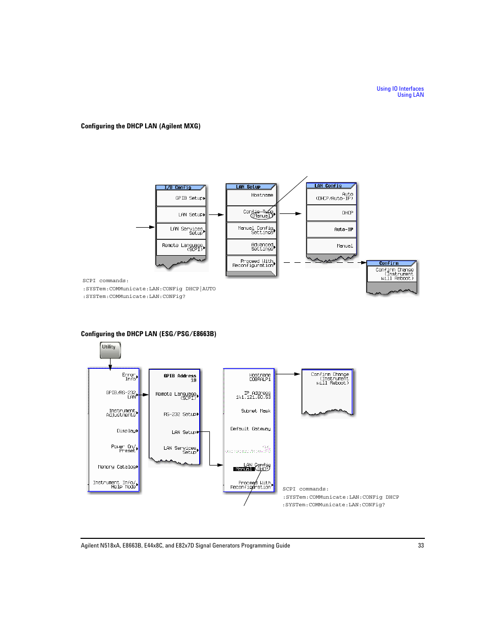 Configuring the dhcp lan (agilent, Configuring the dhcp | Agilent Technologies N5183A MXG User Manual | Page 43 / 366