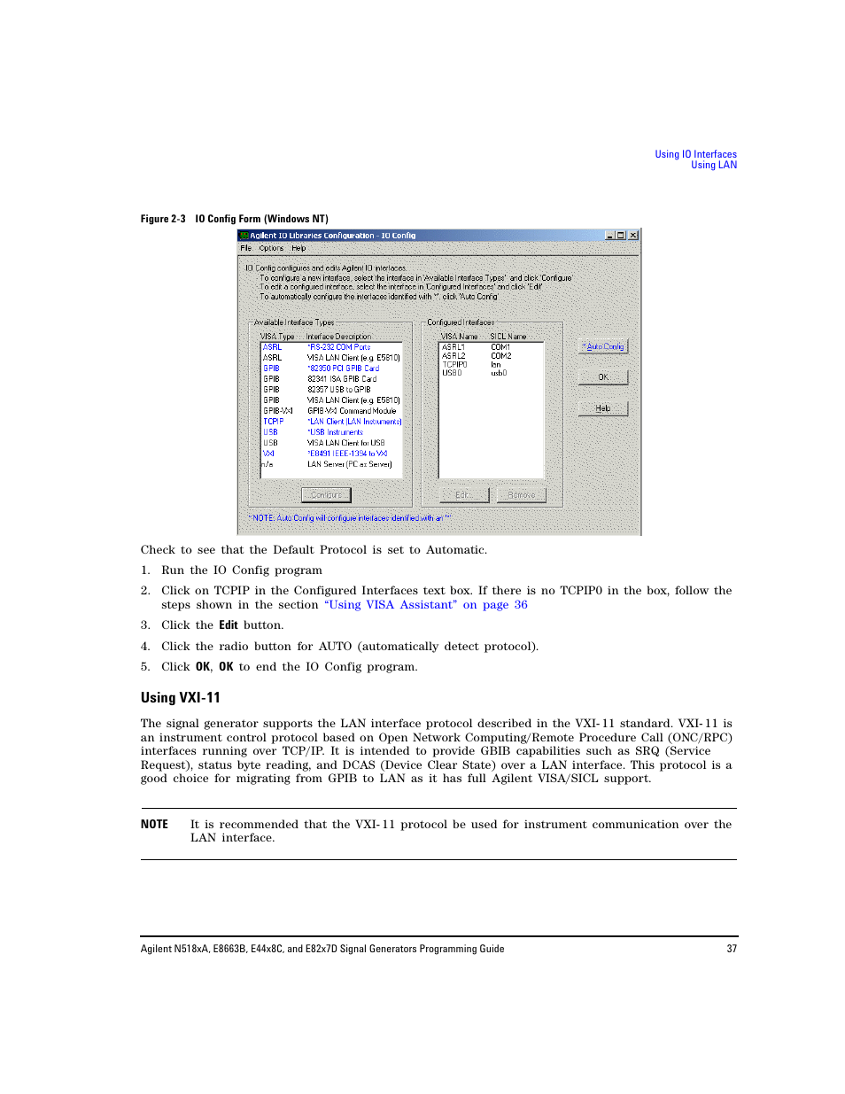 Using vxi-11, Using vxi- 11 | Agilent Technologies N5183A MXG User Manual | Page 47 / 366